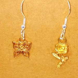 Butterfly and rose earrings